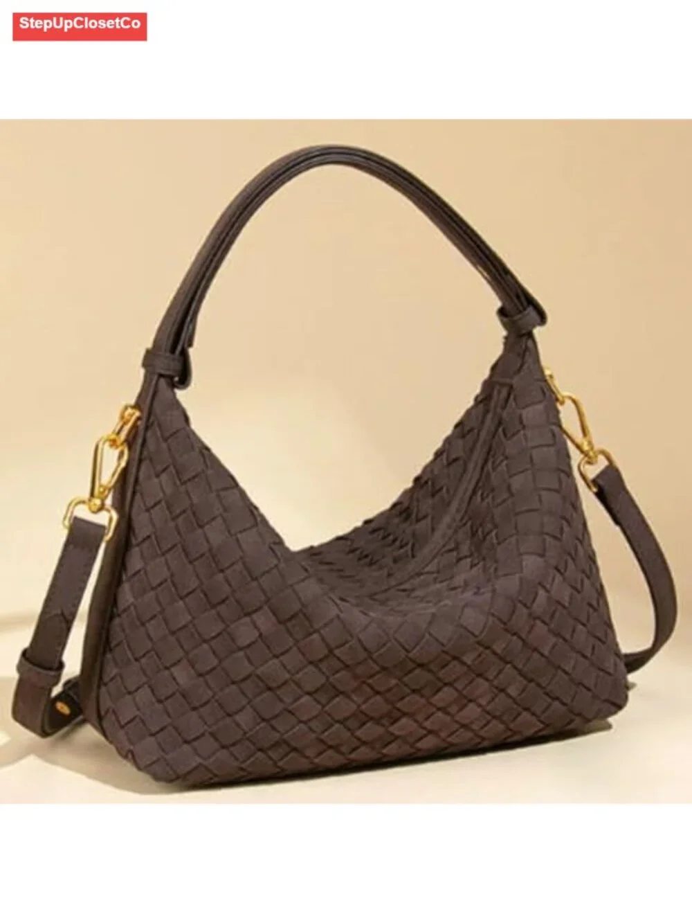Retro Woven Suede Bag Shoulder Tote Purse Crossbody Slouchy Crescent Satchel - Picture 2 of 6